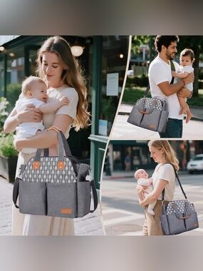 Lekebaby - Gray Patterned Multifunctional Diaper Bag Tote NWOT